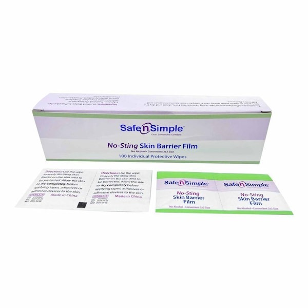 Safe N Simple No-Sting Skin Barrier Wipe 60%, 20% Strength Purified Water, Glycerin, Propylene Glycol Sterile, 1000PK SNS80744 - main